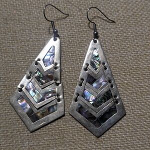 vintage Mexican abalone and alpaca silver dangle earrings